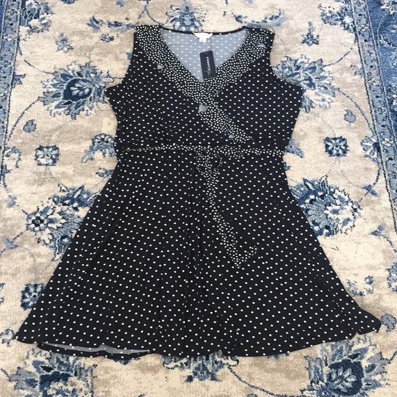 Plus Size Polka Dot Belted Fit & Flare Dress Black - Picture 3 of 7